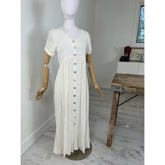 Dresses & Skirts - 90s Button Front Maxi Tie Back Maxi Dress Grunge Pleated Fabric Size M